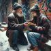 Por Navidad: únete al Jolábokáflód, inunda tu entorno de libros. Imagen mostrando un anciano indigente regalando un libro a una niña