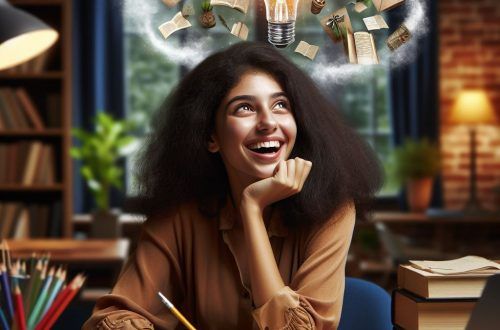 Chica escribiendo, sonriente, con la cabeza rebosante de ideas