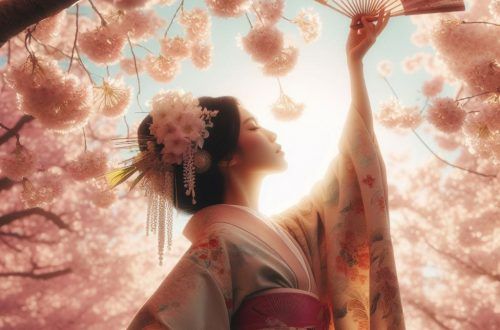 Mujer japonesa con kimono debajo de un cerezo en flor. Nankurunaisa: todo va a ir bien