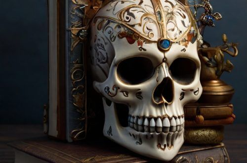 Calavera reposando sobre un libro al lado de un reloj: metáfora del memento mori