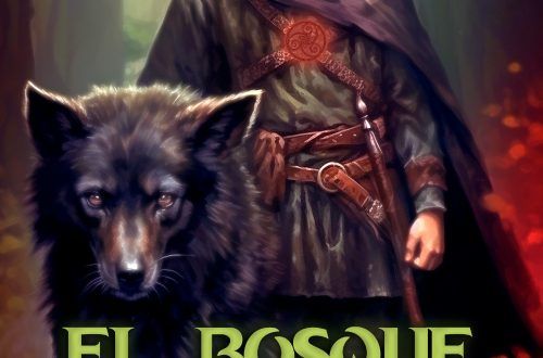 Portada de El bosque del miedo de Michèle Rodríguez . Muestra un joven pelirrojo acompañado de un lobo negro y un halcón en un bosque misterioso.